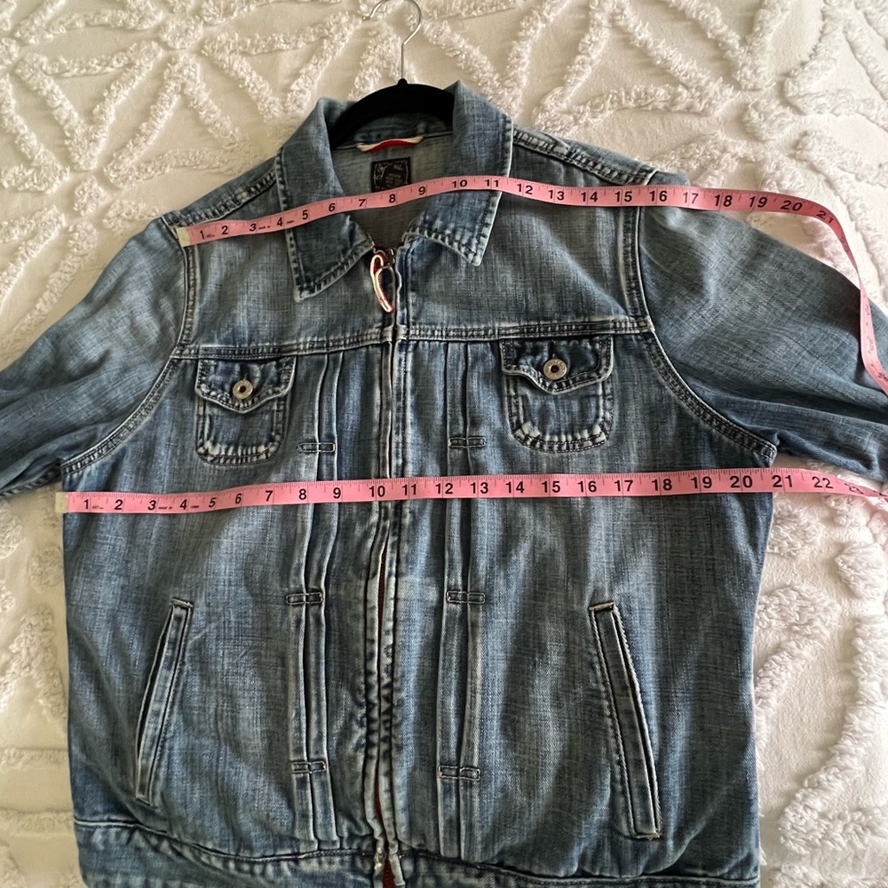 Y2K Lucky Brand Denim Trucker Blue Jean Jacket Blue Faded Zip Size XL - Picture 12 of 14